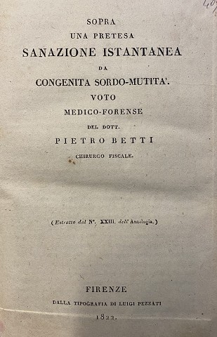 Sopra una pretesa Sanazione Istantanea da congenita Sordo-Mutità